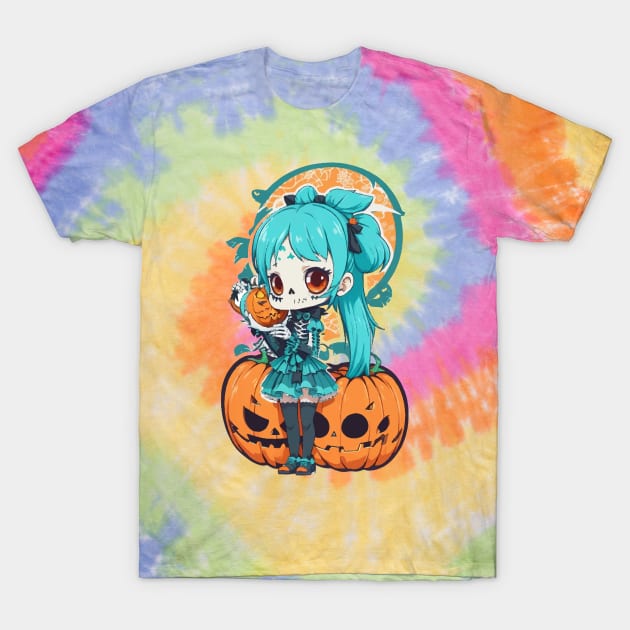 Halloween Skeleton Kawaii Girl T-Shirt by CatCoconut-Art